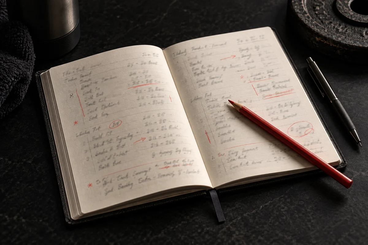 Carnet illustré avec annotations et corrections pour évoquer les ajustements du coach